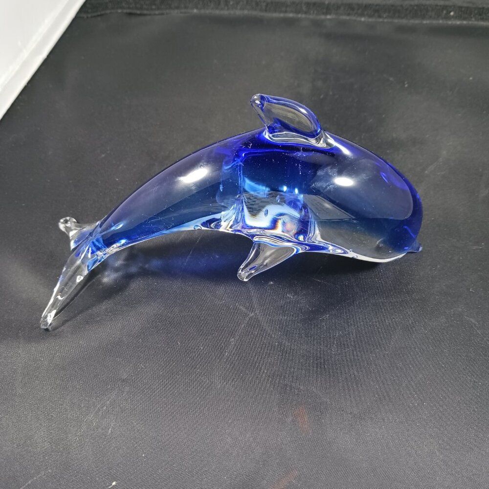 Vintage Art Glass Dolphin Blue Ornament